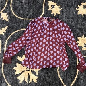 Ann Taylor Maroon and White Leaf Print‎ Blouse